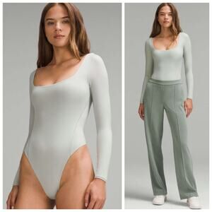 Lululemon Wundermost Ultra Soft Square Neck Long Sleeve Bodysuit Small Jade Grey